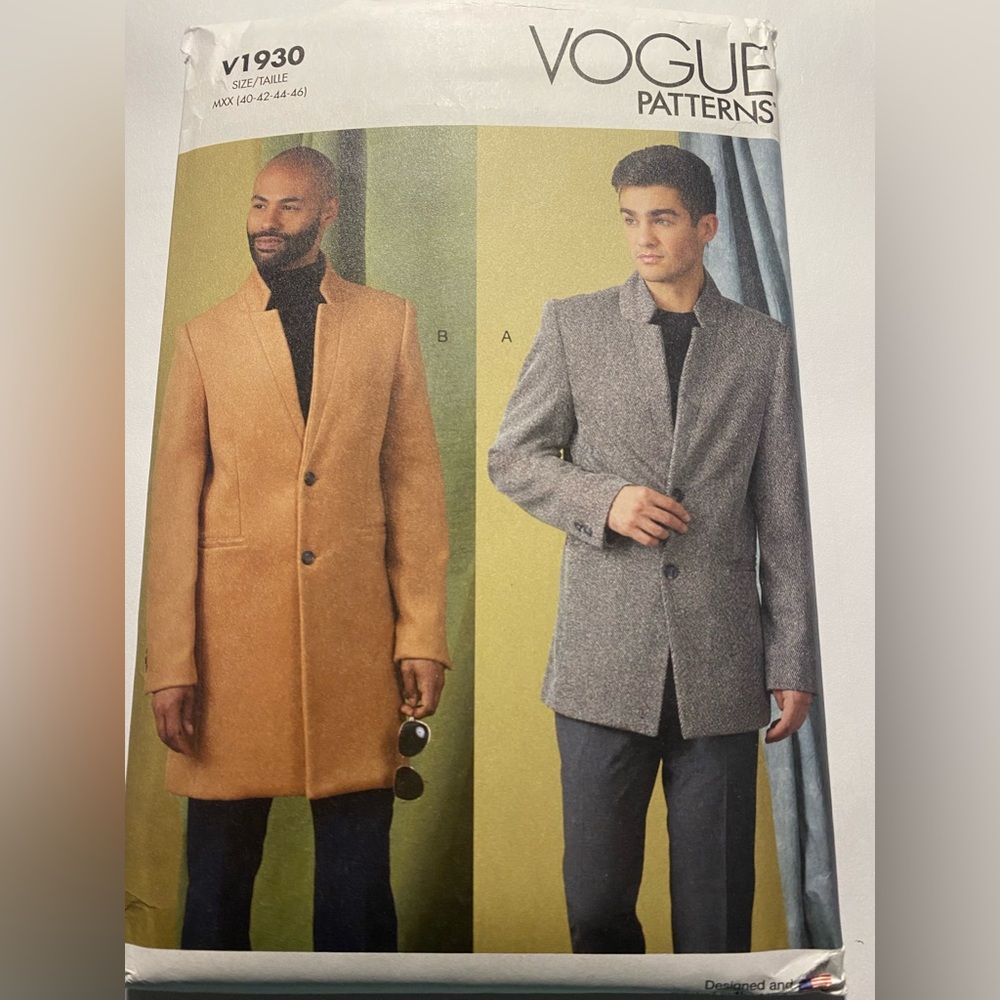 Vogue Pattern Lined Slim Fit Coat 2 Lengths, Notched Collar Sz 40-46 UNCUT V1930